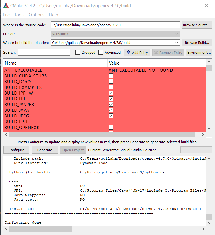 CMake GUI Configure