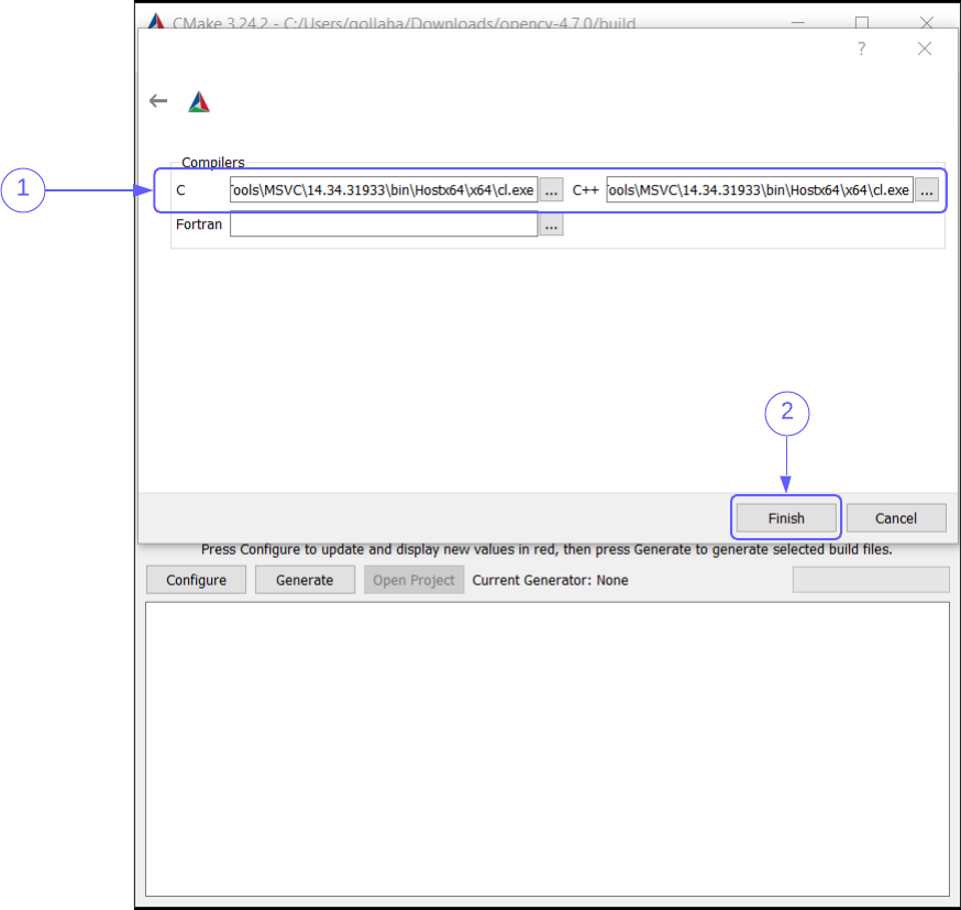 CMake GUI Configure Compiler