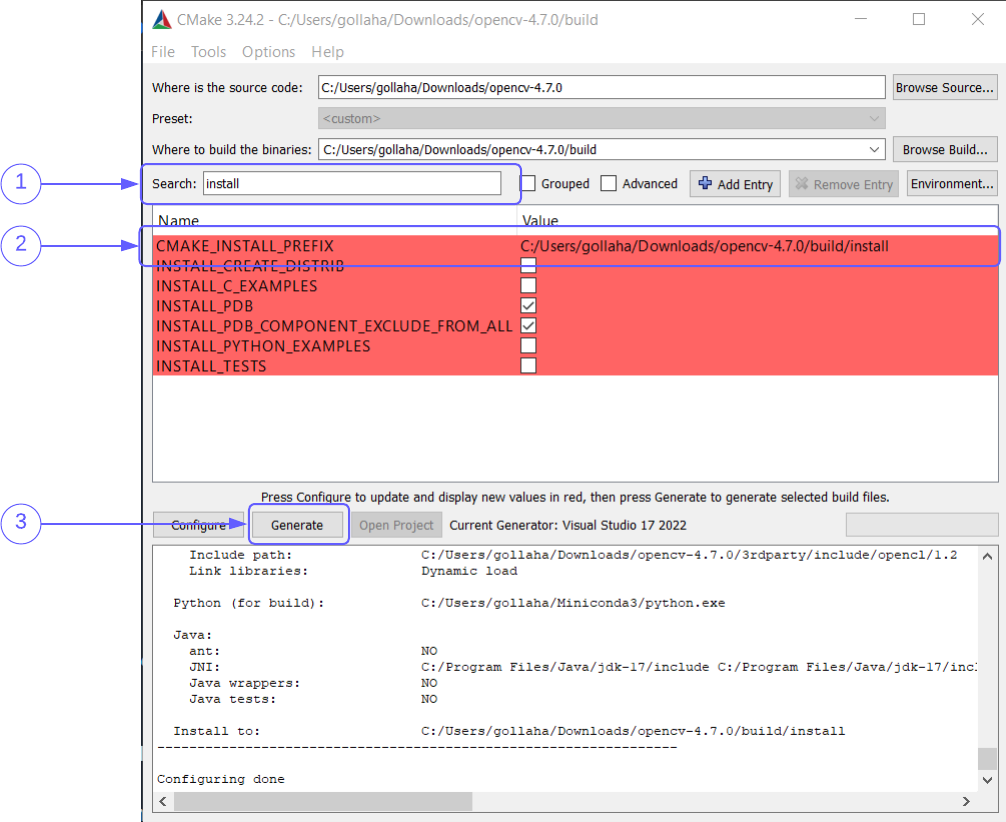 CMake GUI Configure Installation Path