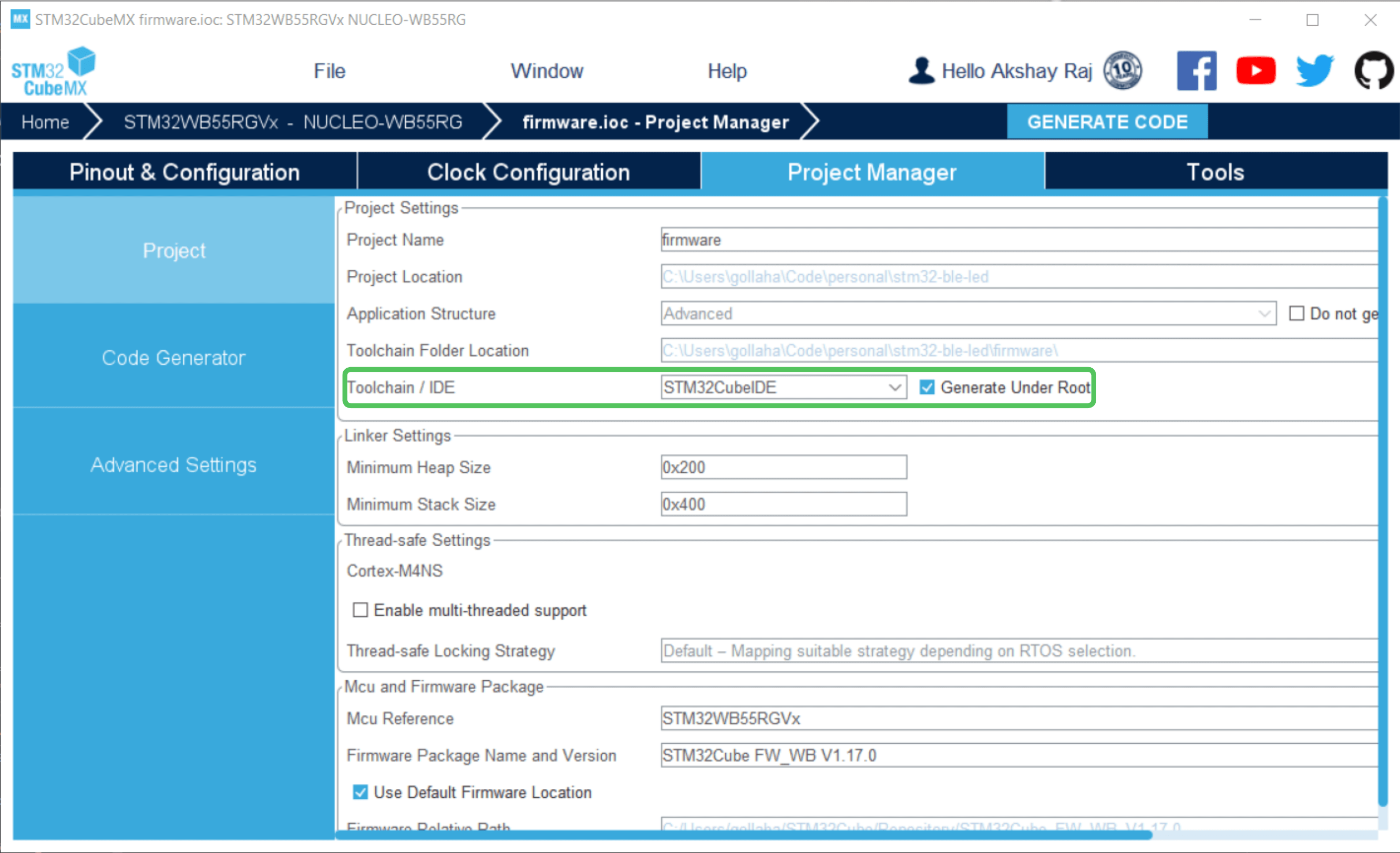 Project Manager tab